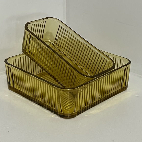 Vintage Amber Federal Glass Refrigerator Dishes - Picture 1 of 9